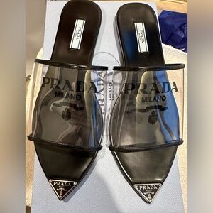 Prada PVC plexi logo flat sandal